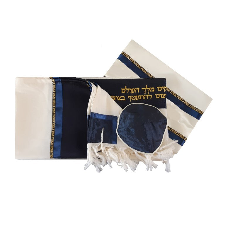 Black with Gold Stripes Wool Handwoven Prayer Shawl Set - Gabrieli