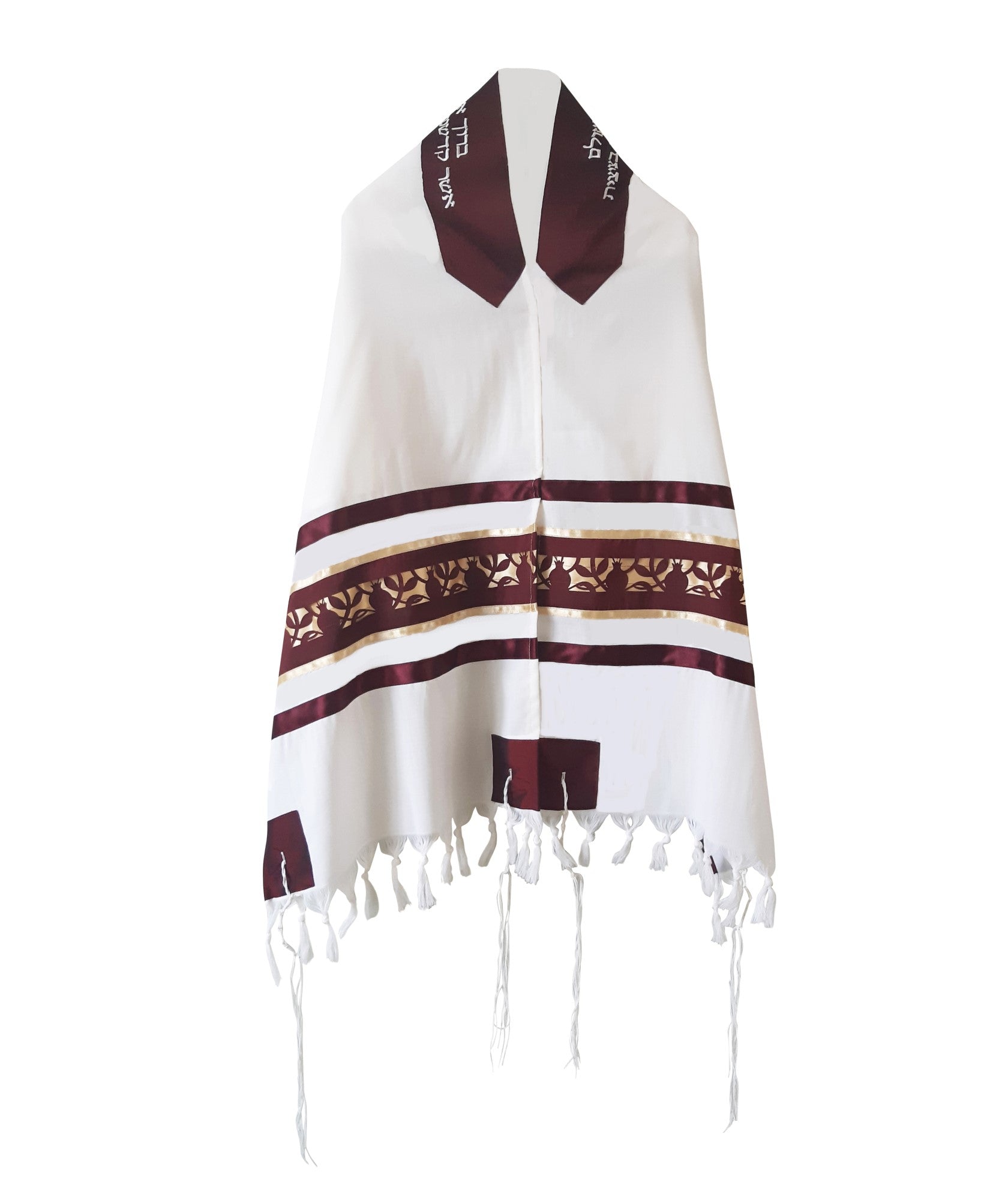 Unique Dark Red Pomegranate Wool Tallit, Bar Mitzvah Tallit Set, Tzitz ...