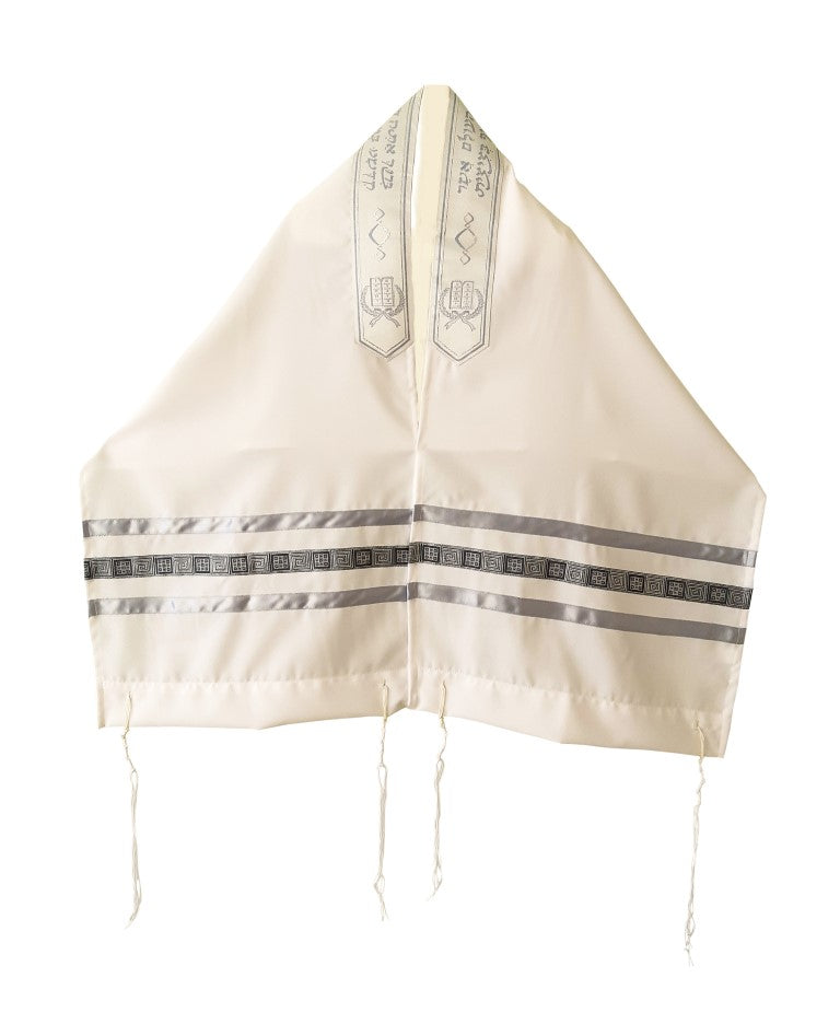 Gray Stripes and Silver Geometric Design Tallit for Sale Bar