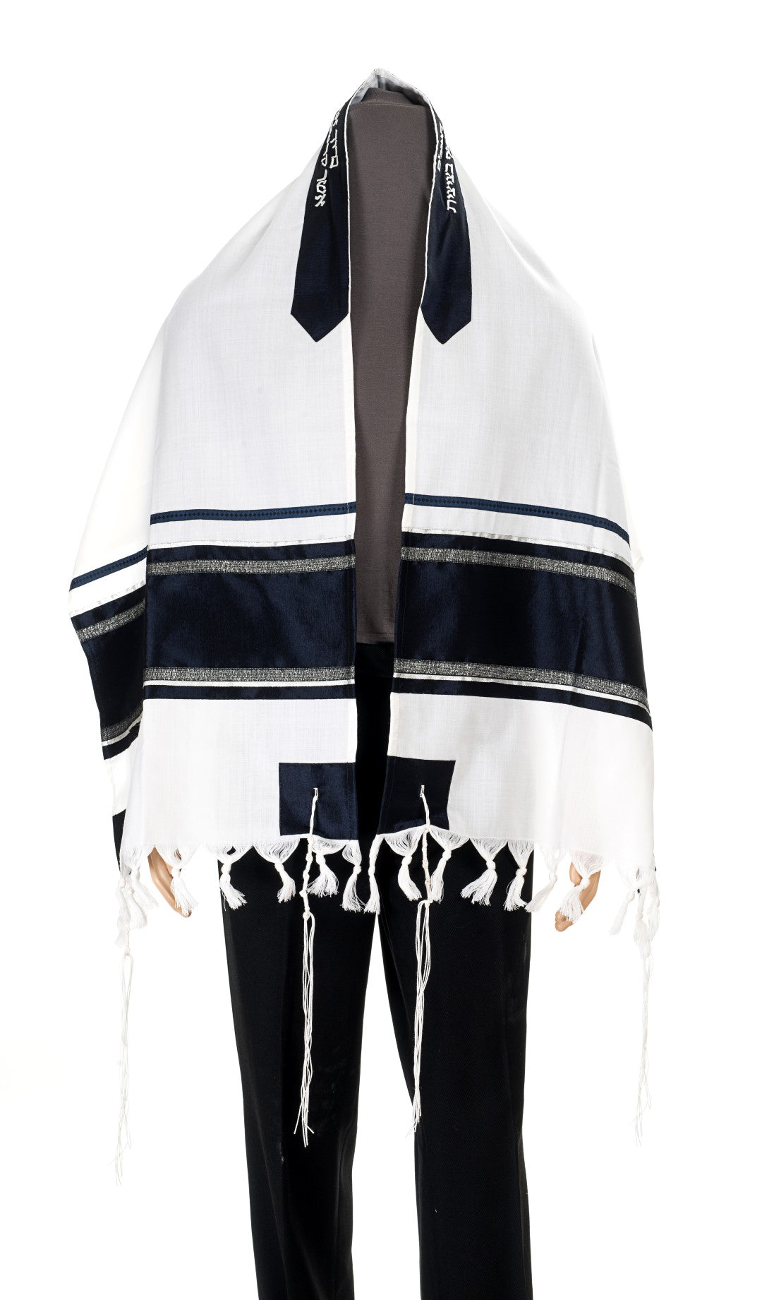 Wool Tallit For Men ,Traditional Jewish Prayer Shawl blue & Silver Stripes,100% Kosher Made In Israel.for store bar mitzvah , wedding.