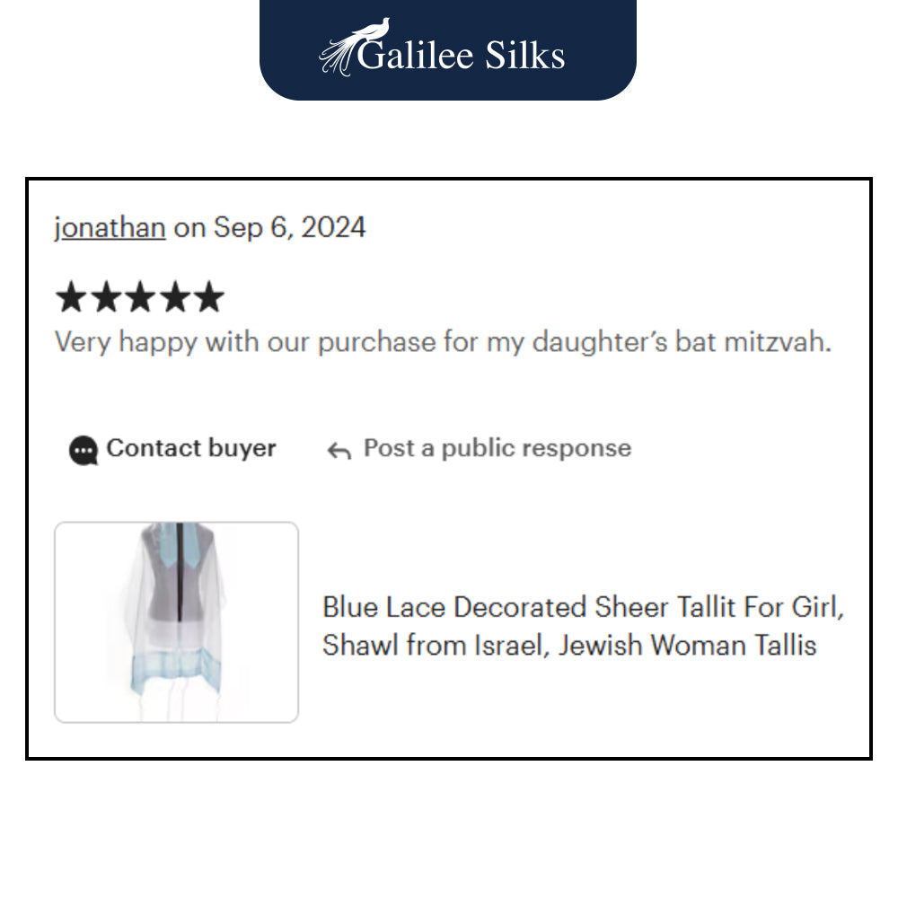 Light Blue Lace Decorated Tallit for Girl, Sheer Tallit for Women, Feminine Tallit, Bat Mitzvah Tallit